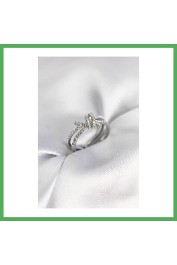 Silver Color Pearl and Zircon Stone Knot Women's Ring Bezoss