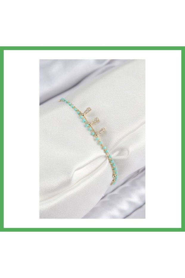 Brass Zircon Stone Blue Beaded Model Gold Color Women's Bracelet Bezoss
