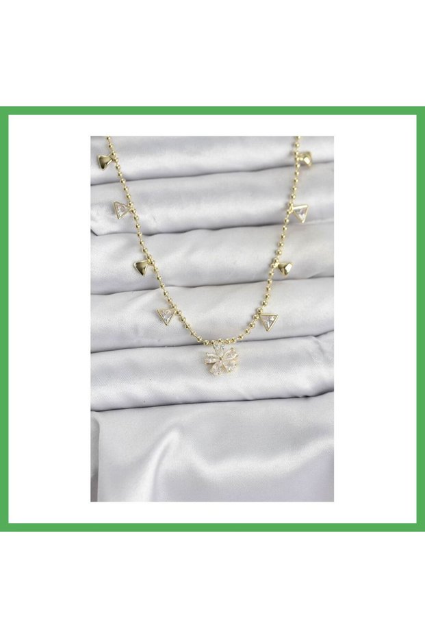 Brass Gold Color Zircon Stone Flower Model Women's Necklace Bezoss