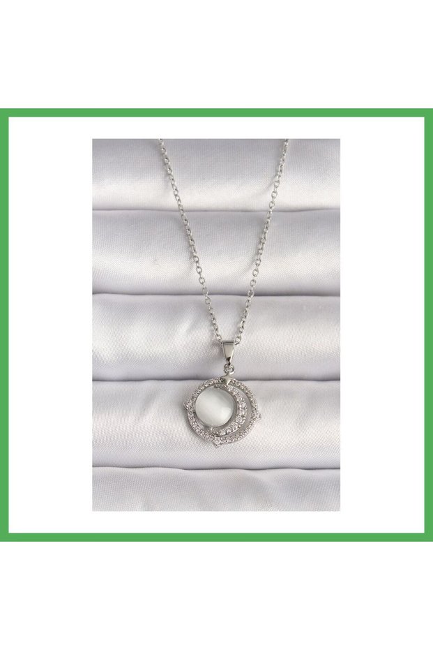 316L Steel Silver Color Zircon Stone White Pearlescent Crescent Model Women's Necklace Bezoss