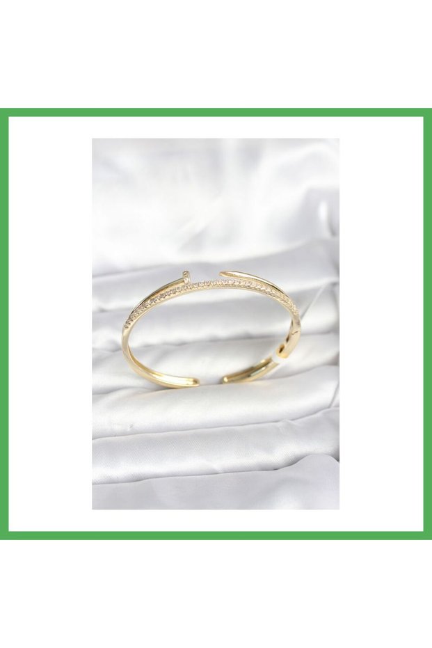 Brass Gold Color Zircon Stone Nail Model Women's Handcuff Bracelet Bezoss