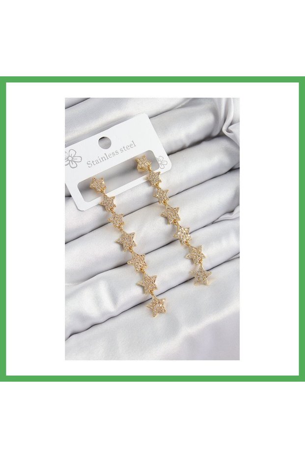 Brass Zircon Stone Dangle Star Model Gold Color Women's Earrings Bezoss