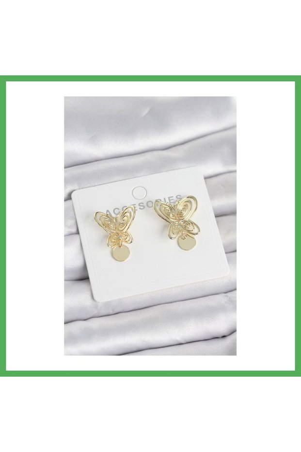 Füsun Earring Model Gold Color Butterfly Model Brass Women's Earrings Bezoss