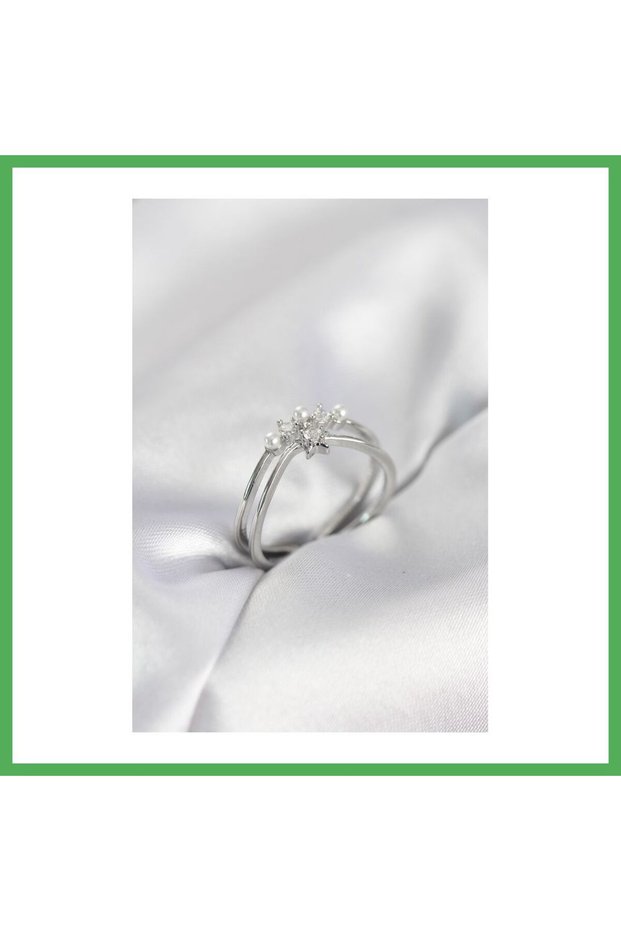 Silver Color Pearl Star Model Zircon Stone Women's Ring Bezoss