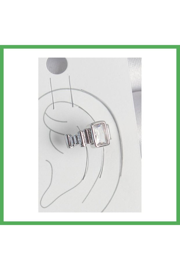 Brass Silver Color Square Zircon Stone Women's Cartilage Model Earrings Bezoss