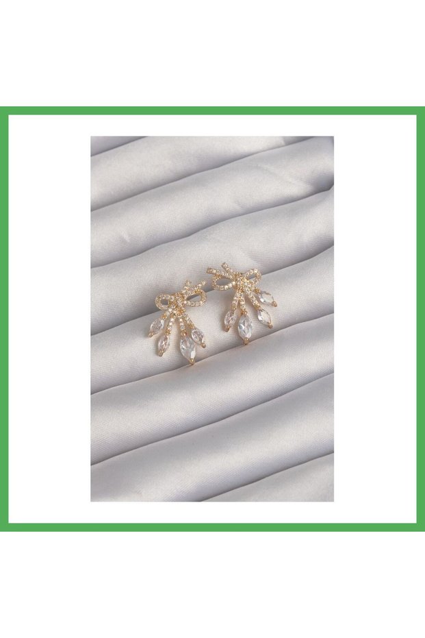 Brass Gold Color Zircon Stone Bow Earrings Bezoss