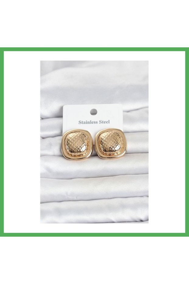 316L Steel Gold Color Button Model Women's Earrings Bezoss