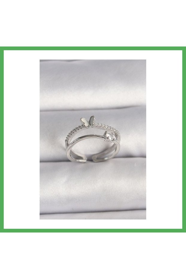 Brass Silver Color Zircon Stone Butterfly Figured Adjustable Ring Bezoss