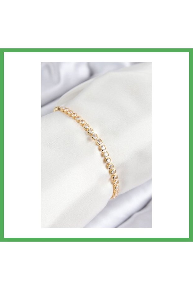 Brass Zircon Stone Row Model Gold Color Elevator Women's Bracelet Bezoss