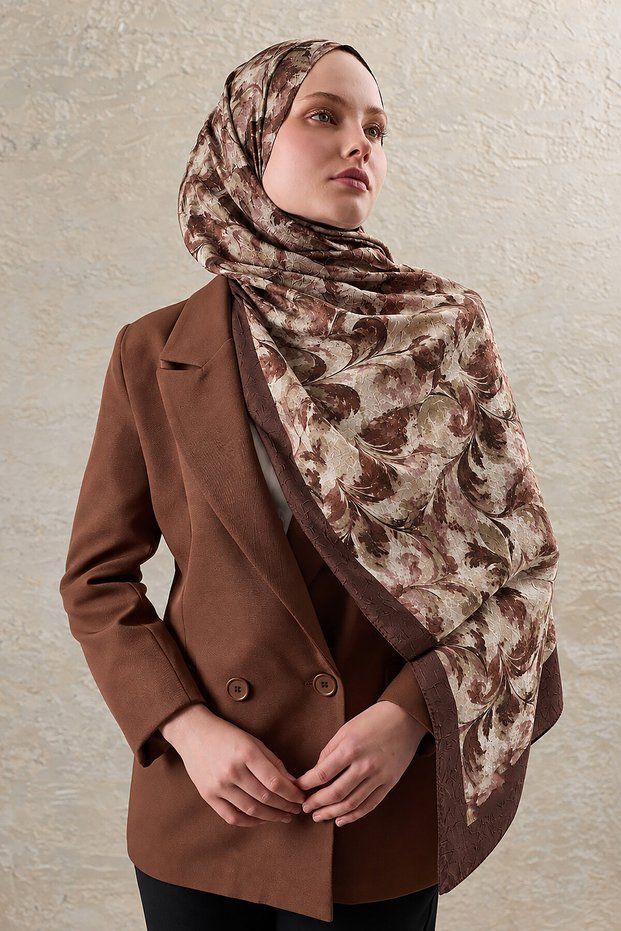 Bitter Brown Fresco Pattern Kraş Shawl