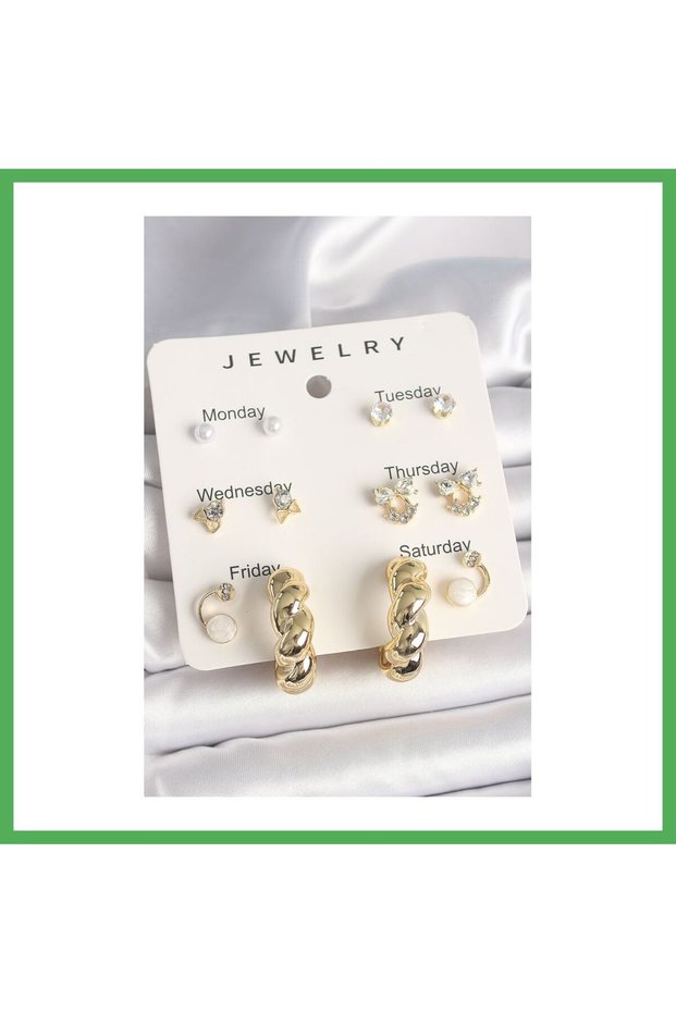 Brass Gold Color Zircon Stone Spiral Hoop Model 7-Piece Women's Earring Set Bezoss