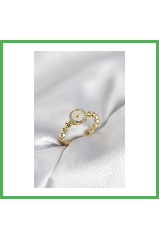 Gold Color Pearlescent Star Model Zircon Stone Women's Ring Bezoss