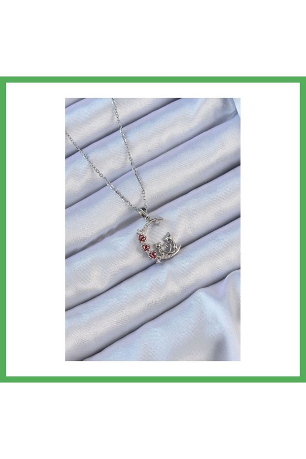 316L Steel Chain Silver Color Red Rose Detail Cat Figure Zircon Stone Moon Bracelet Bezoss