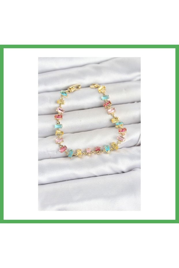 Crystal Stone Baguette Cut Mixed Color Gold Color Gema Women's Bracelet Bezoss