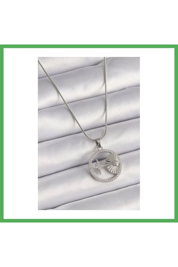 316L Steel Silver Color Chain Zircon Stone Star Medallion Model Women's Necklace Bezoss