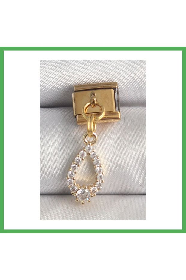 316L Steel Gold Color Dangle Zircon Stone Drop Model Nomination Charm Bezoss