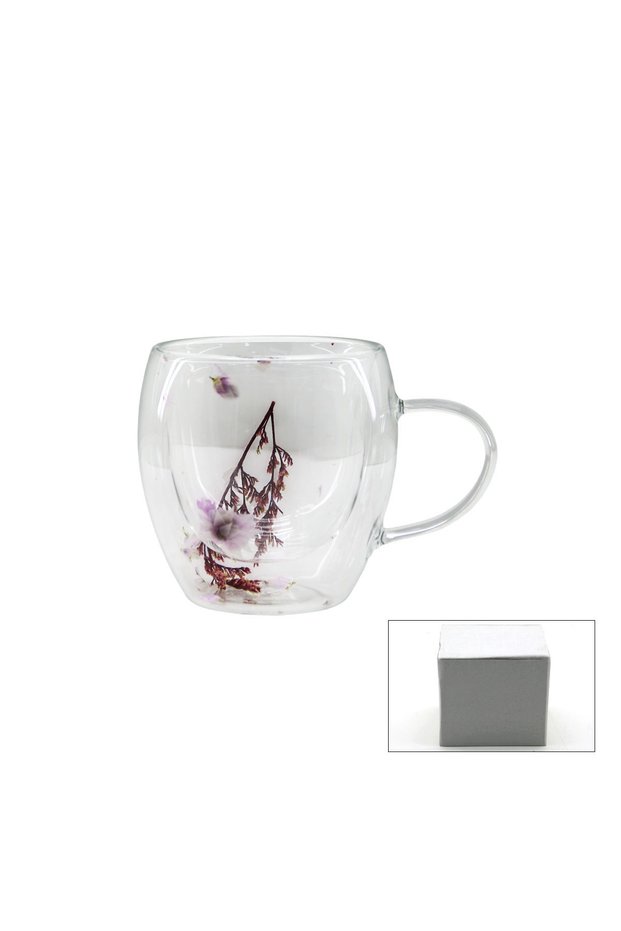 Flower Patterned Double Layer Glass with Handle 250 ml Series B1 Pack of 100