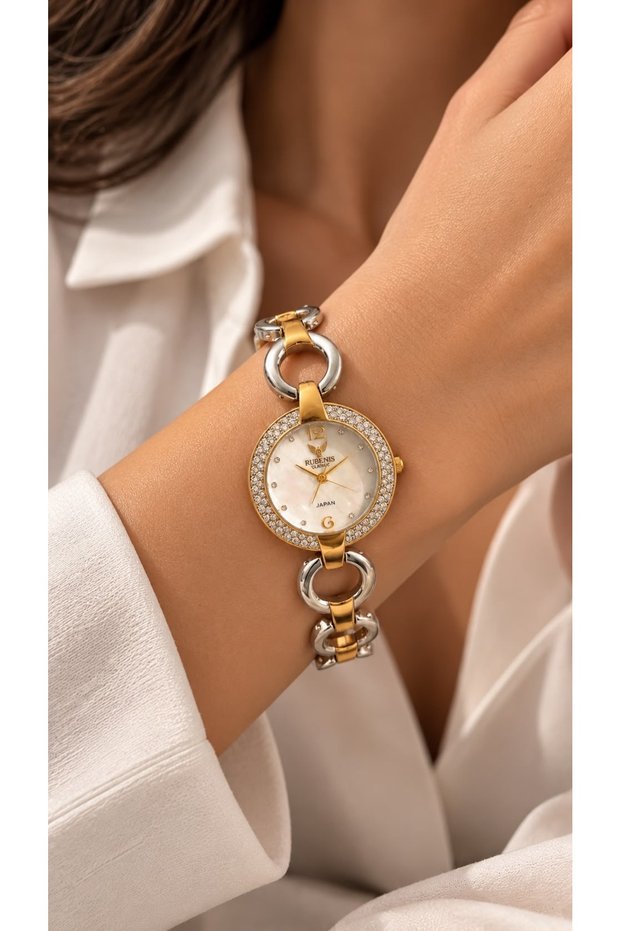 Women's Wristwatch with White Dial Crystal Stone Steel 24X43Mm Japanese Mechanism