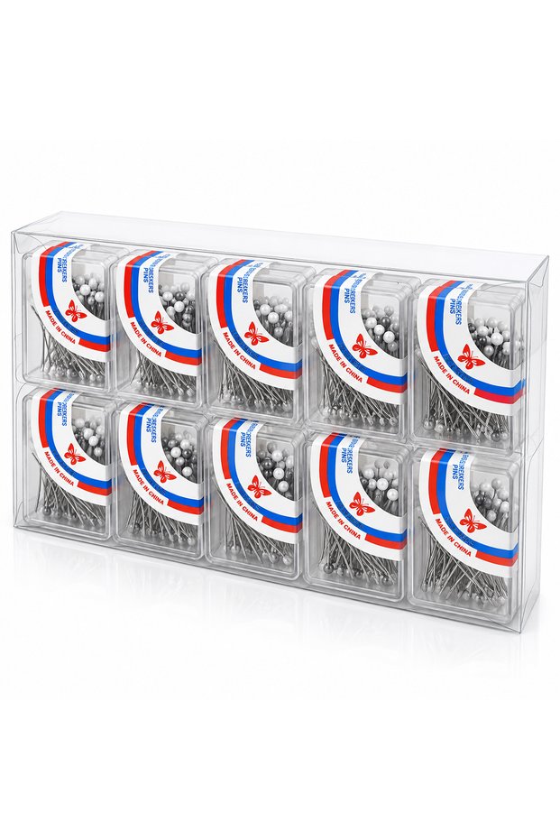 White Hijab Pins with Transparent Plastic Box, 50 Pieces, Pack of 20