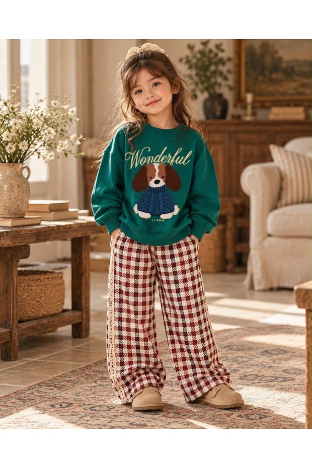Girls' 3-Ply Cotton Sweatshirt Pants Set 2-8 Years