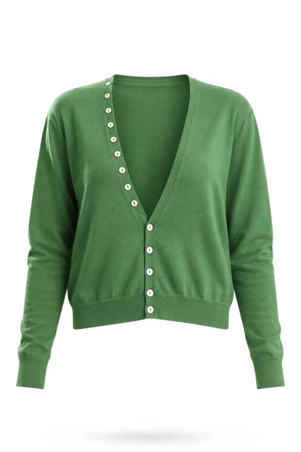 Green V-Neck Buttoned Cardigan