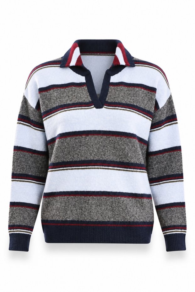 Blue Striped Polo Collar Sweater 5600