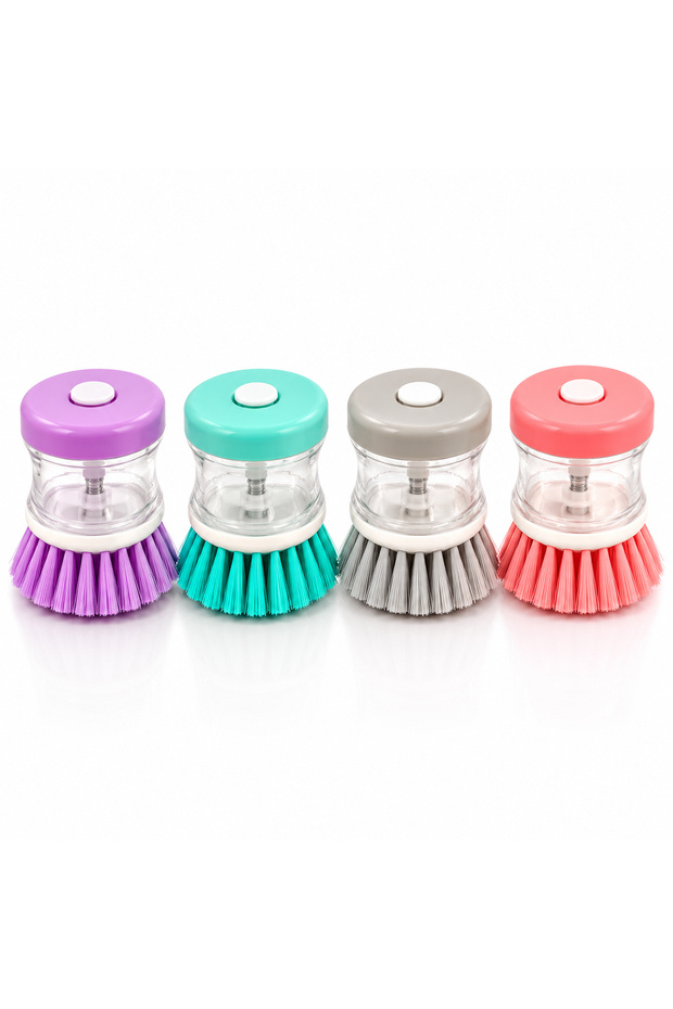 Dish and Sink Cleaning Brush with Detergent Container, Transparent Storage, Pack of 12