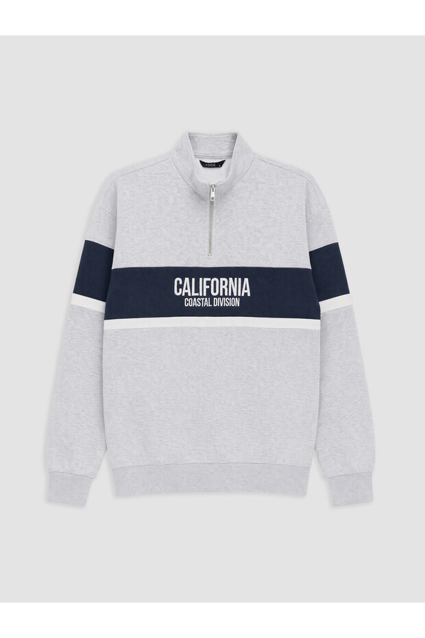 Peak New Season Grey Stand-Up Collar Color Block Men's Sweatshirt