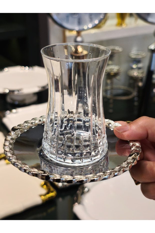 Silver Plated Wicker Pattern Eli̇f Cut-Out Tea Set for 6 People