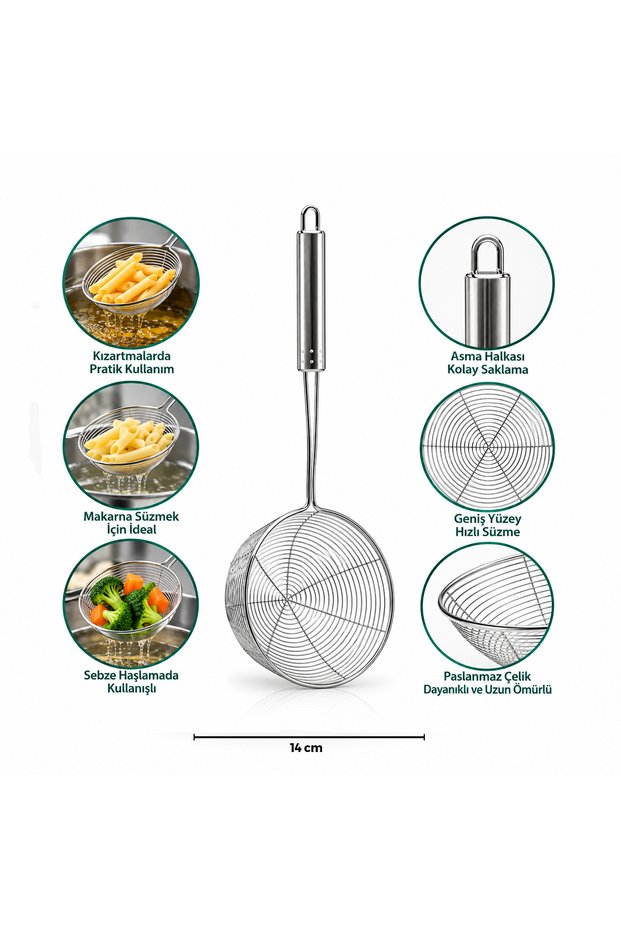 Basket-Type Steel Colander with Metal Handle, 14 Cm, Pack of 12.