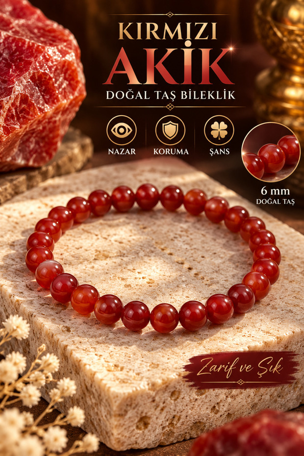 Thin Red Agate Bracelet 6 mm for Women, Men, Unisex Size Options Available