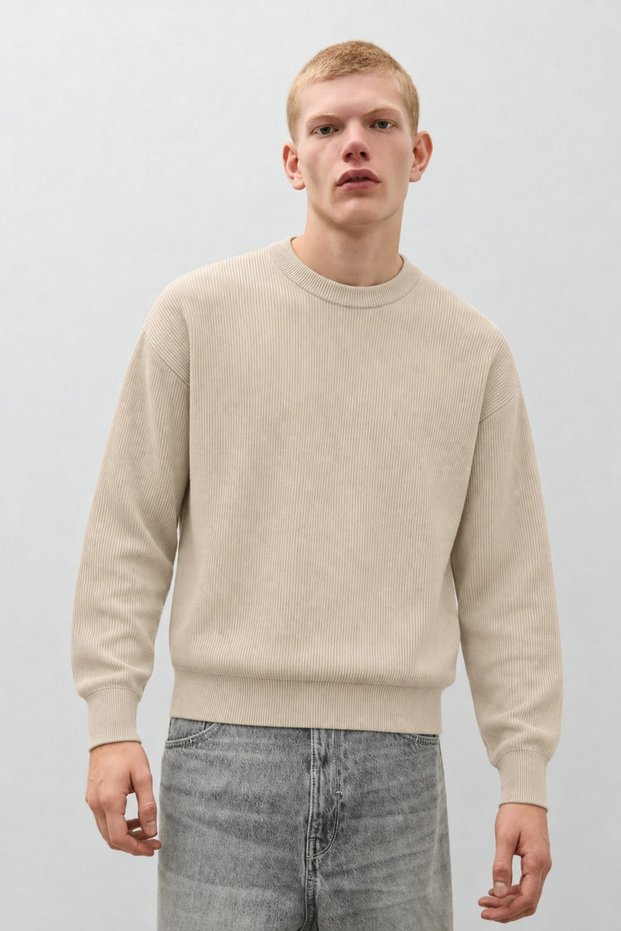 Men's Casual Wear Long Sleeve Crew Neck Cream Sweatshirt
