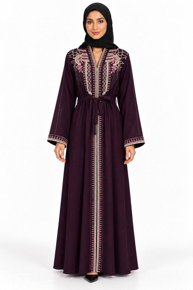 Abaya with Shoulder Embroidery and Belt | Shoulder Embroidered Abaya with Belt