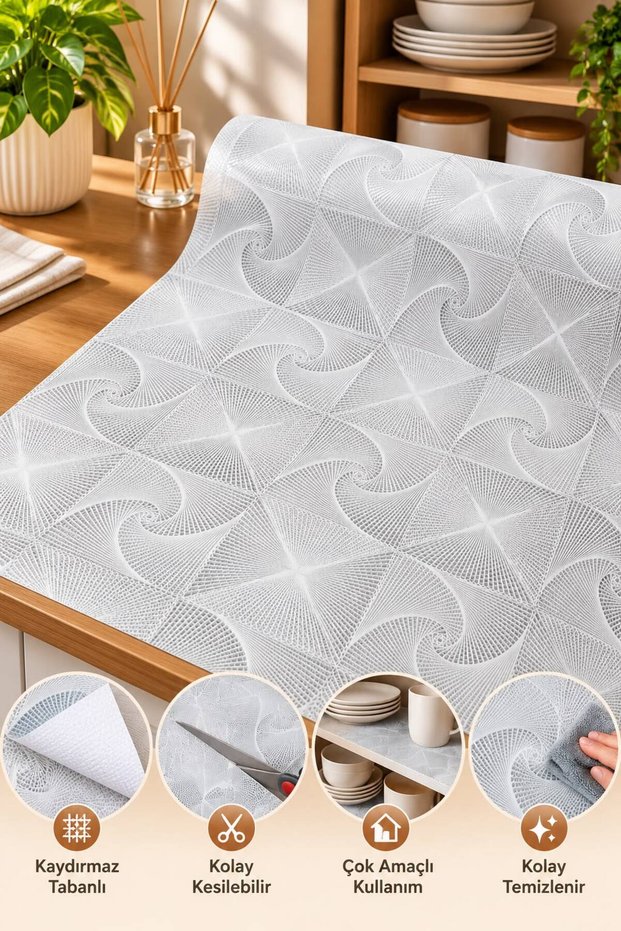 Lace Patterned Non-Slip Base Non-Perforated Pvc Oilcloth Coffee Table and Shelf Cover – Inside Cabinet, Drawer, and Kitchen Shelf Protective Cover