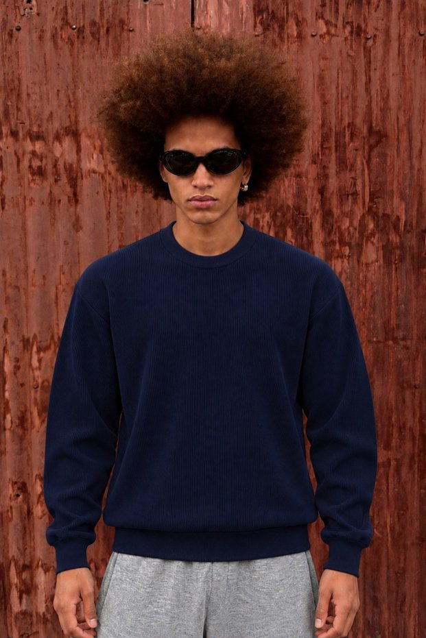 Men's Basic Crew Neck Long Sleeve Navy Blue Sweater