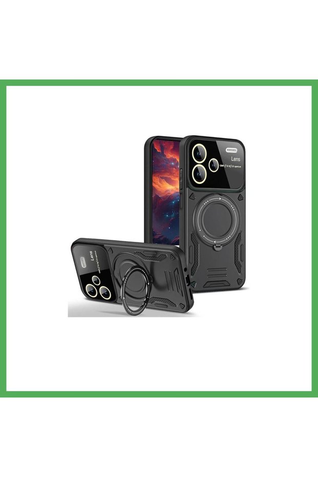 غطاء حماية Redmi Note 13 Pro Plus مع حامل عدسة Joy Lens - أسود BEZOSS
