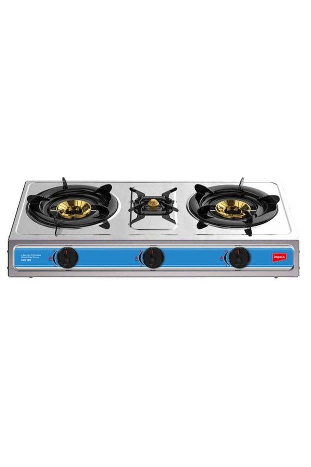 Impex 3 Burner Stainless Steel Gas Stove with High Durable Burners, Blue Flame With High