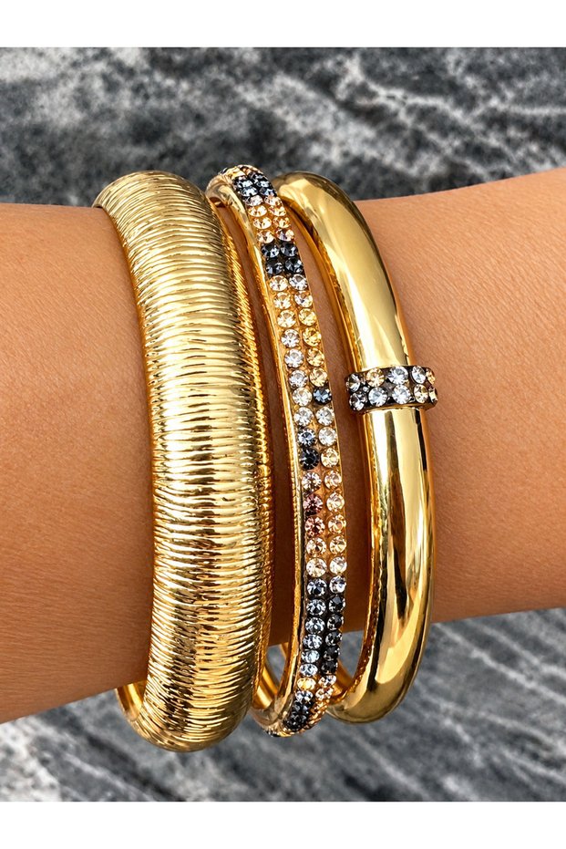 Thick 3-Piece Leopard/White Stone Bracelet/Bangle