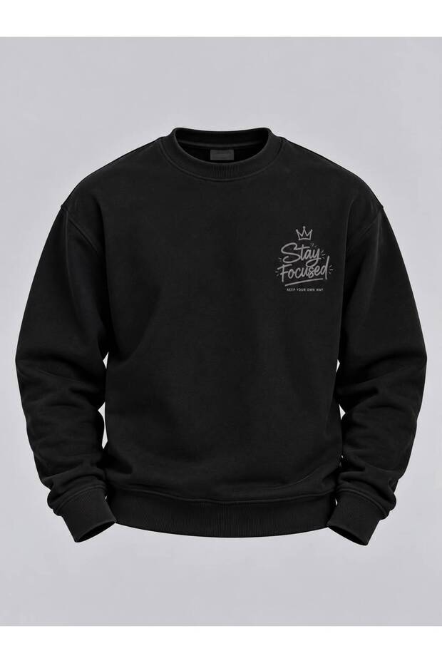 Men's Regular Fit 3 Thread Printed Sweatshirt with Back Detail
