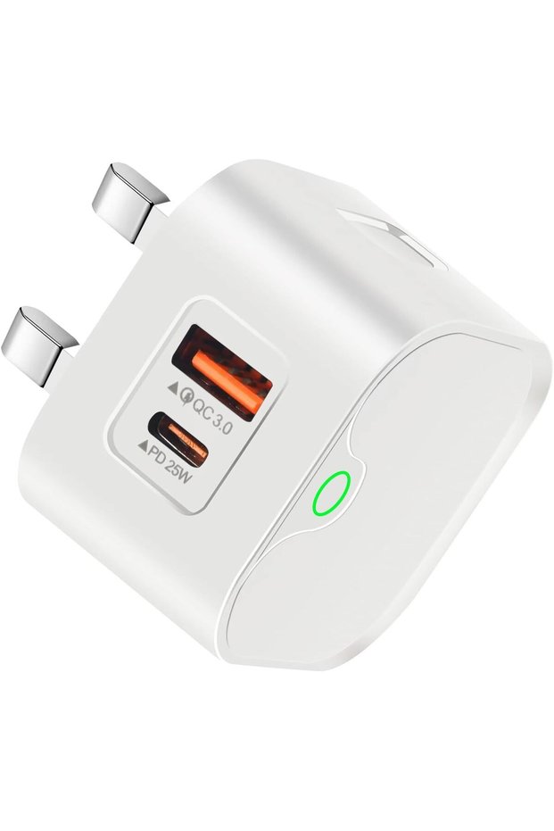 شاحن USB-C، شاحن حائط سريع 25 واط، منفذان PD وQC 3.0، شاحن سريع متوافق مع آيفون