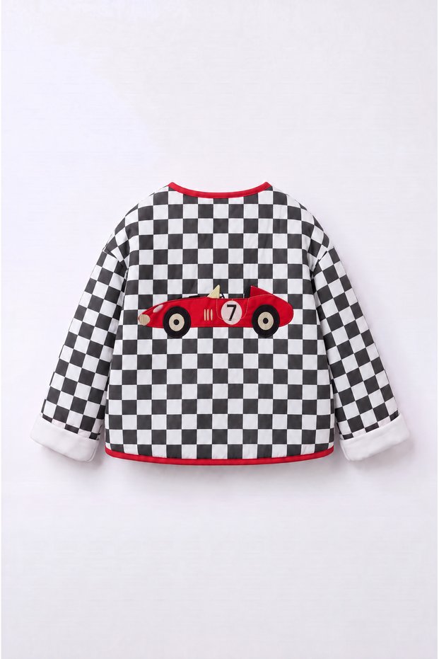 Boy's Race Car Checkerboard Patterned Jacket
