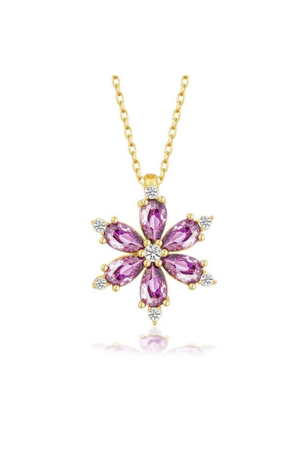 Silver Gold Purple Lotus Flower Women's Necklace