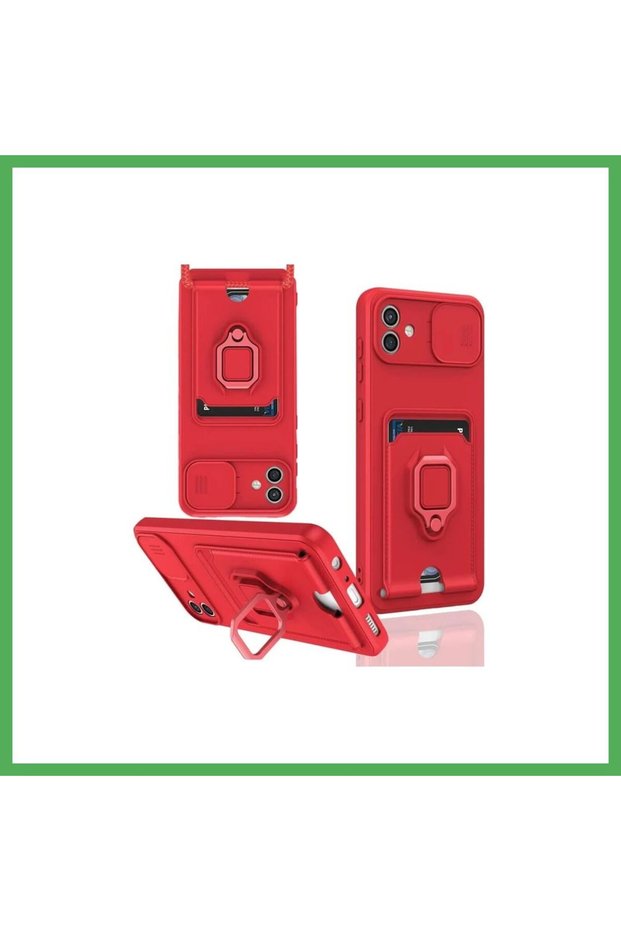 Samsung Galaxy A06 Compatible Case Zuma Silicone with Business Card Holder and Ring - Red Bezoss