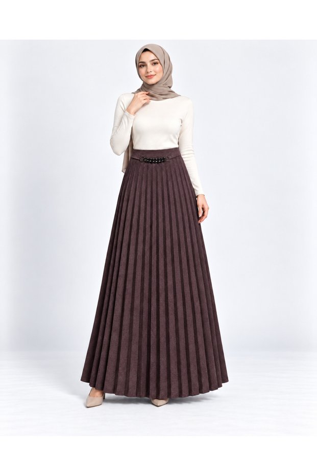 Chain Detailed Pleated Maxi Skirt