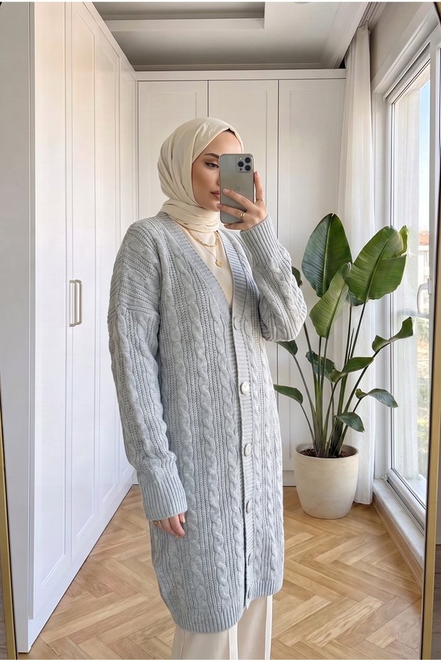 Cream V-Neck Buttoned Knitted Cardigan, Long Sleeve, Comfortable Fit 90 cm