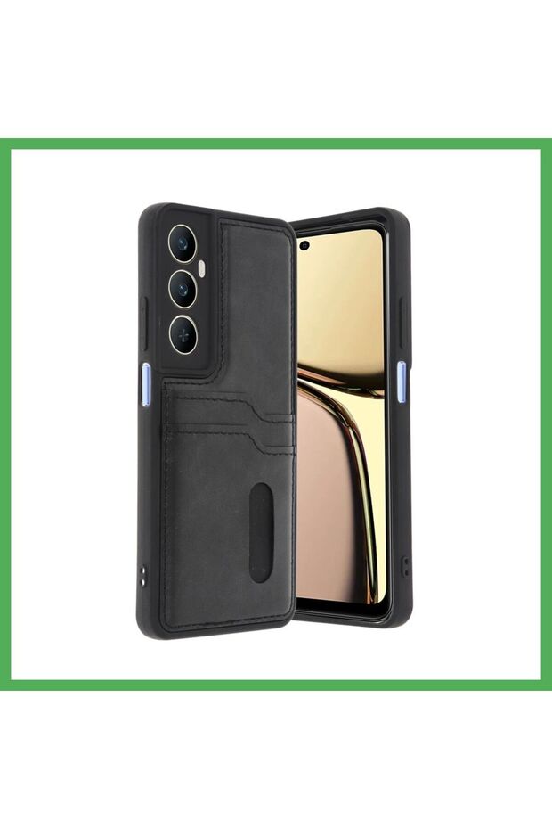 Realme C65 Compatible Leather Case with Sara Business Card Holder - Black Bezoss