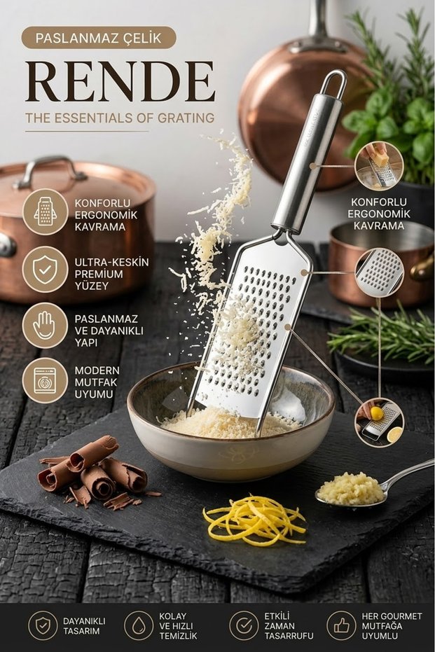 Stainless Steel Fine Kitchen Grater with Handle - Cheese, Garlic, Citrus Peel, and Chocolate Grater