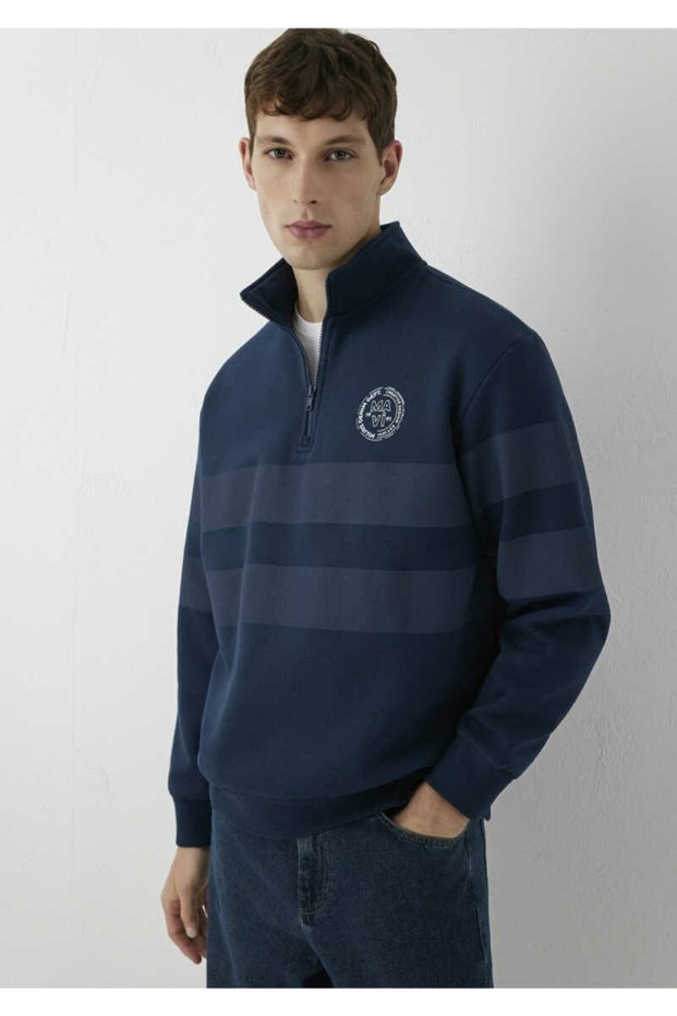 Men's Navy Blue Half-Zip Sweatshirt Dark Navy Blue Sweatshirt