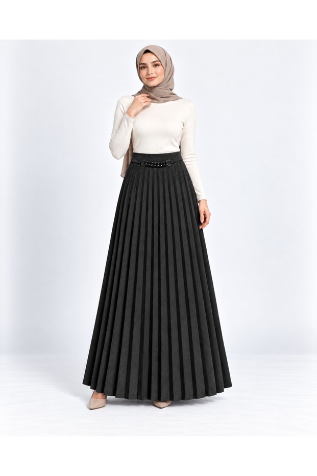 Chain Detailed Pleated Maxi Skirt