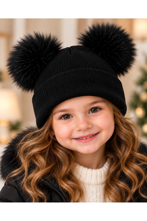 Children's Double Pompom Beret 5–9 Years Old